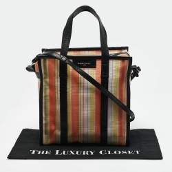 Balenciaga Multicolor Striped Mesh Nylon Small Bazar Shopper Tote