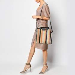 Balenciaga Multicolor Striped Mesh Nylon Small Bazar Shopper Tote