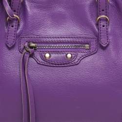 Pre Owned Balenciaga Purple Leather Mini Papier A4 Tote