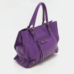 Pre Owned Balenciaga Purple Leather Mini Papier A4 Tote