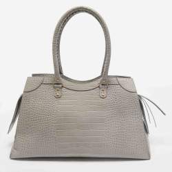 Balenciaga Grey Croc Embossed Leather Large Neo Classic Tote