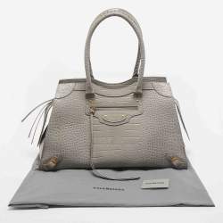 Balenciaga Grey Croc Embossed Leather Large Neo Classic Tote