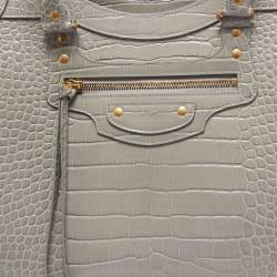 Balenciaga Grey Croc Embossed Leather Large Neo Classic Tote
