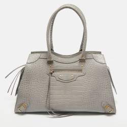 Balenciaga Grey Croc Embossed Leather Large Neo Classic Tote