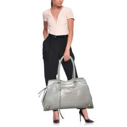 Balenciaga Grey Croc Embossed Leather Large Neo Classic Tote