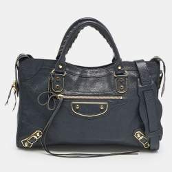 Balenciaga Navy Blue Leather Metallic Edge Classic City Bag