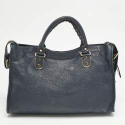 Balenciaga Navy Blue Leather Metallic Edge Classic City Bag