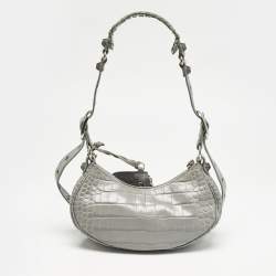 Balenciaga Grey Croc Embossed Leather XS Le Cagole Shoulder Bag