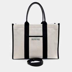 Balenciaga Cream Fabric Hardware Tote and Shoulder Bag