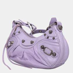  Balenciaga Purple Lambskin Leather Agneau Arena Le Cagole Shoulder Bag