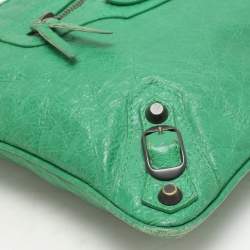 Balenciaga Green Leather Flat Clutch