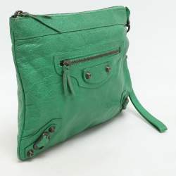 Balenciaga Green Leather Flat Clutch