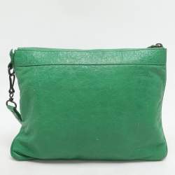 Balenciaga Green Leather Flat Clutch