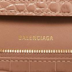 Balenciaga Old Rose Croc Embossed Leather Hourglass Wallet on Chain