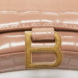 Balenciaga Old Rose Croc Embossed Leather Hourglass Wallet on Chain