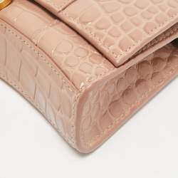 Balenciaga Old Rose Croc Embossed Leather Hourglass Wallet on Chain