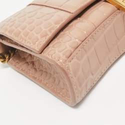 Balenciaga Old Rose Croc Embossed Leather Hourglass Wallet on Chain