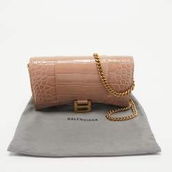 Balenciaga Old Rose Croc Embossed Leather Hourglass Wallet on Chain