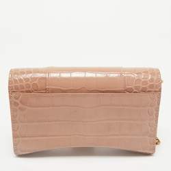 Balenciaga Old Rose Croc Embossed Leather Hourglass Wallet on Chain