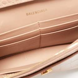 Balenciaga Old Rose Croc Embossed Leather Hourglass Wallet on Chain