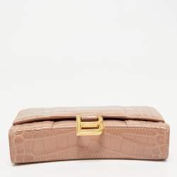 Balenciaga Old Rose Croc Embossed Leather Hourglass Wallet on Chain