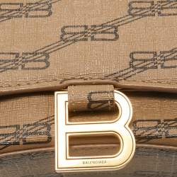 Balenciaga Tan BB Monogram Coated Canvas Hourglass Wallet on Chain