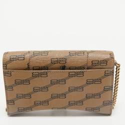Balenciaga Tan BB Monogram Coated Canvas Hourglass Wallet on Chain