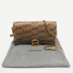 Balenciaga Tan BB Monogram Coated Canvas Hourglass Wallet on Chain