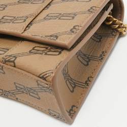 Balenciaga Tan BB Monogram Coated Canvas Hourglass Wallet on Chain