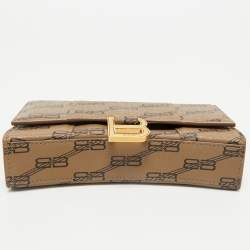 Balenciaga Tan BB Monogram Coated Canvas Hourglass Wallet on Chain