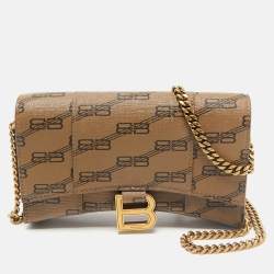 Balenciaga Tan BB Monogram Coated Canvas Hourglass Wallet on Chain