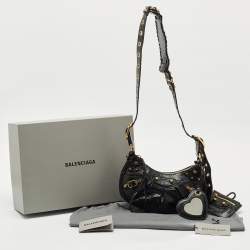 Pre Owned Balenciaga Black Croc Embossed Leather XS Le Cagole Shoulder Bag