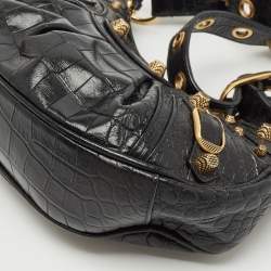 Pre Owned Balenciaga Black Croc Embossed Leather XS Le Cagole Shoulder Bag