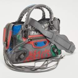 مملوكة مسبقًا حقيبة يد بالنسياغا ميني جلد غرافيتي غريس بايرايت كلاسيك سيتي RH