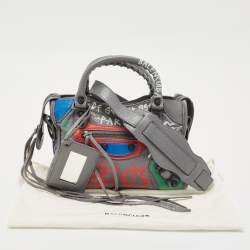 مملوكة مسبقًا حقيبة يد بالنسياغا ميني جلد غرافيتي غريس بايرايت كلاسيك سيتي RH