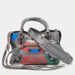 Balenciaga Gris Pyrite Graffiti Leather Mini RH Classic City Bag