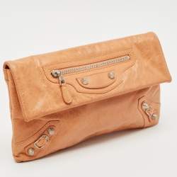Balenciaga Peach Leather SH Classic Envelope Clutch
