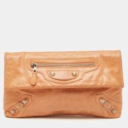 Balenciaga Peach Leather SH Classic Envelope Clutch