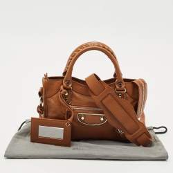Balenciaga Brown Leather Mini Classic Metallic Edge City Bag