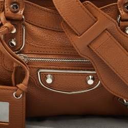 Balenciaga Brown Leather Mini Classic Metallic Edge City Bag