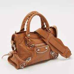 Balenciaga Brown Leather Mini Classic Metallic Edge City Bag