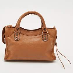 Balenciaga Brown Leather Mini Classic Metallic Edge City Bag