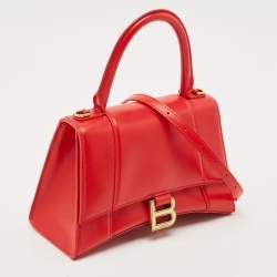 Pre Owned Balenciaga Red Leather Small Hourglass Top Handle Bag