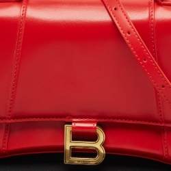 Pre Owned Balenciaga Red Leather Small Hourglass Top Handle Bag