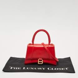Pre Owned Balenciaga Red Leather Small Hourglass Top Handle Bag