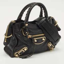 Pre Owned Balenciaga Black Leather Mini Metallic Edge Classic City Bag