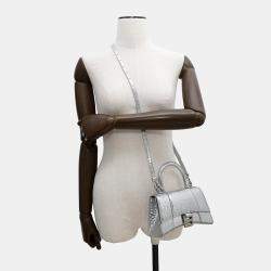 Balenciaga Hourglass 2Way bag Silver Croco Embossed Leather Size Xs