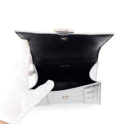 Balenciaga Hourglass 2Way bag Silver Croco Embossed Leather Size Xs