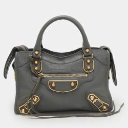 Pre Owned Balenciaga Grey Leather Metallic Edge Mini City Tote