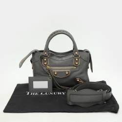 Pre Owned Balenciaga Grey Leather Metallic Edge Mini City Tote